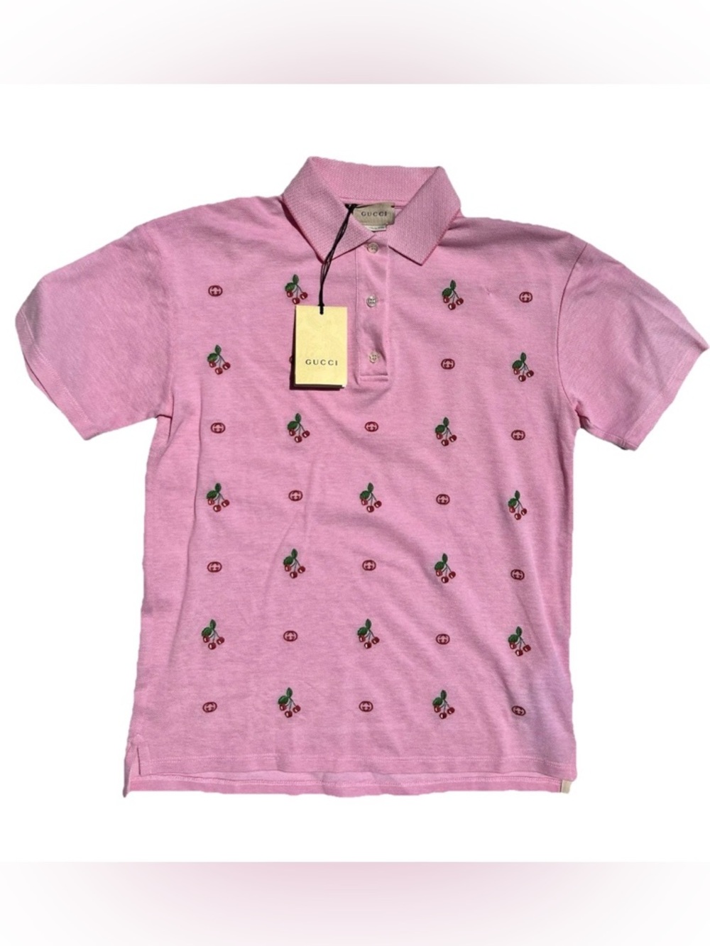 New Gucci Logo GG Monogram Cherry Polo T-Shirt Short Sleeve XS Kids Girl Size 10